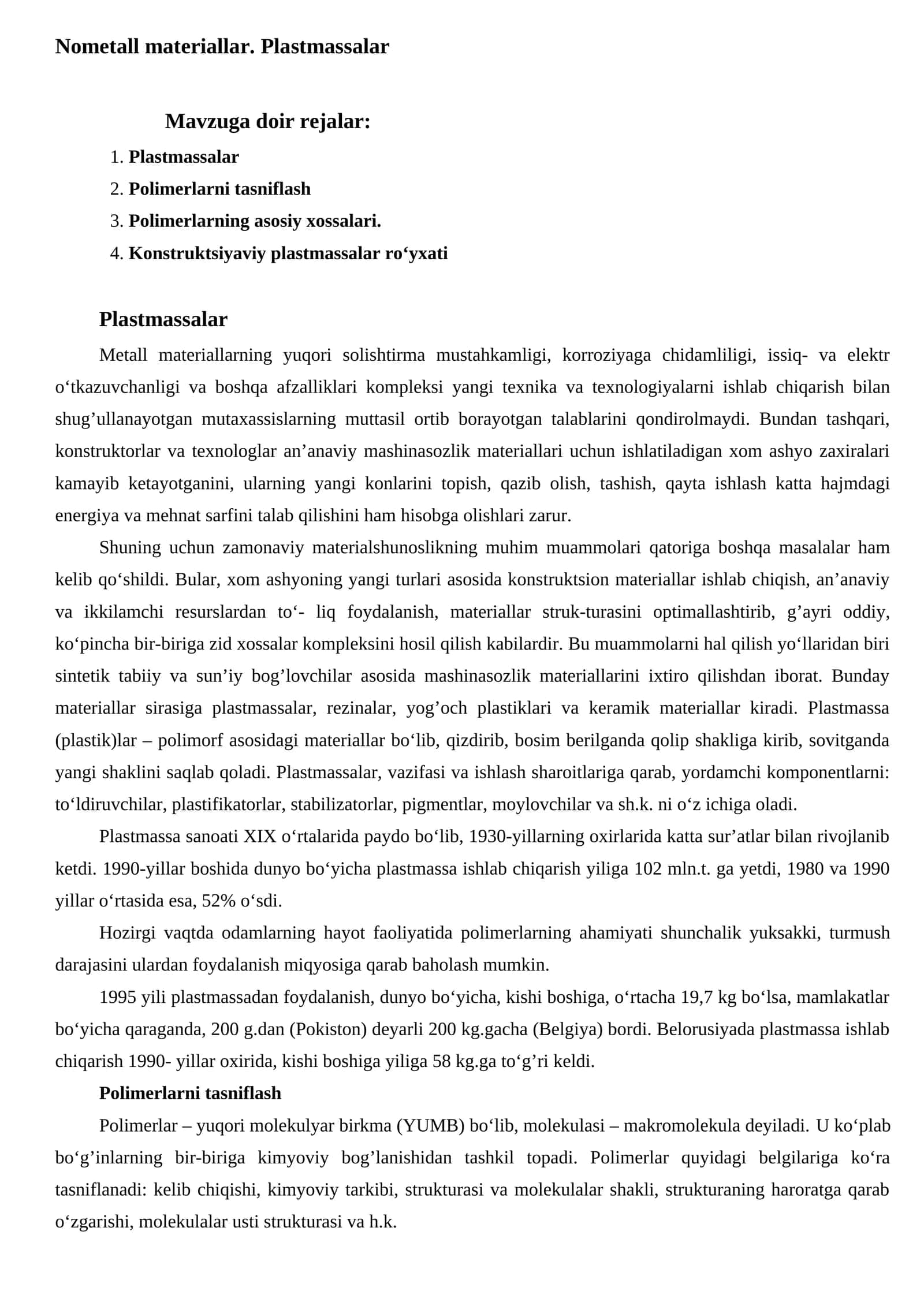 Plastmassalar