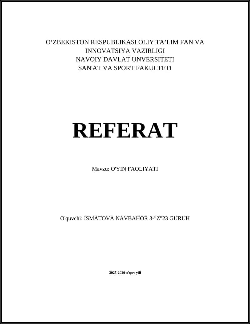 O'yin faoliyati