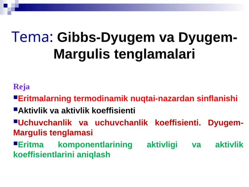 Gibbs-Dyugem va Dyugem-Margulis tenglamalari