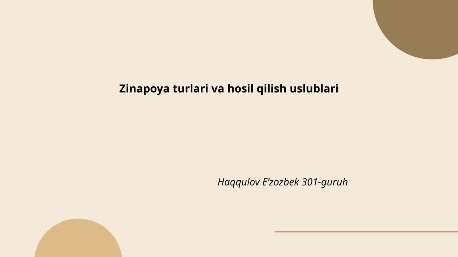 Zinapoya turlari va hosil qilish uslublari