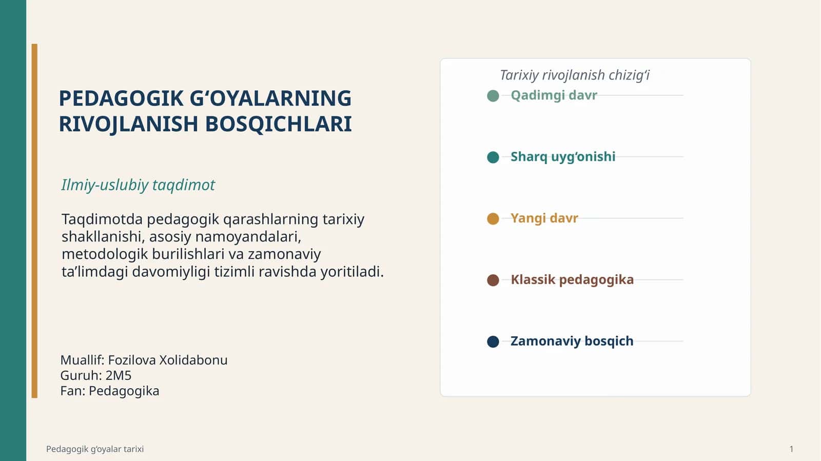 PEDAGOGIK G‘OYALARNING RIVOJLANISH BOSQICHLARI