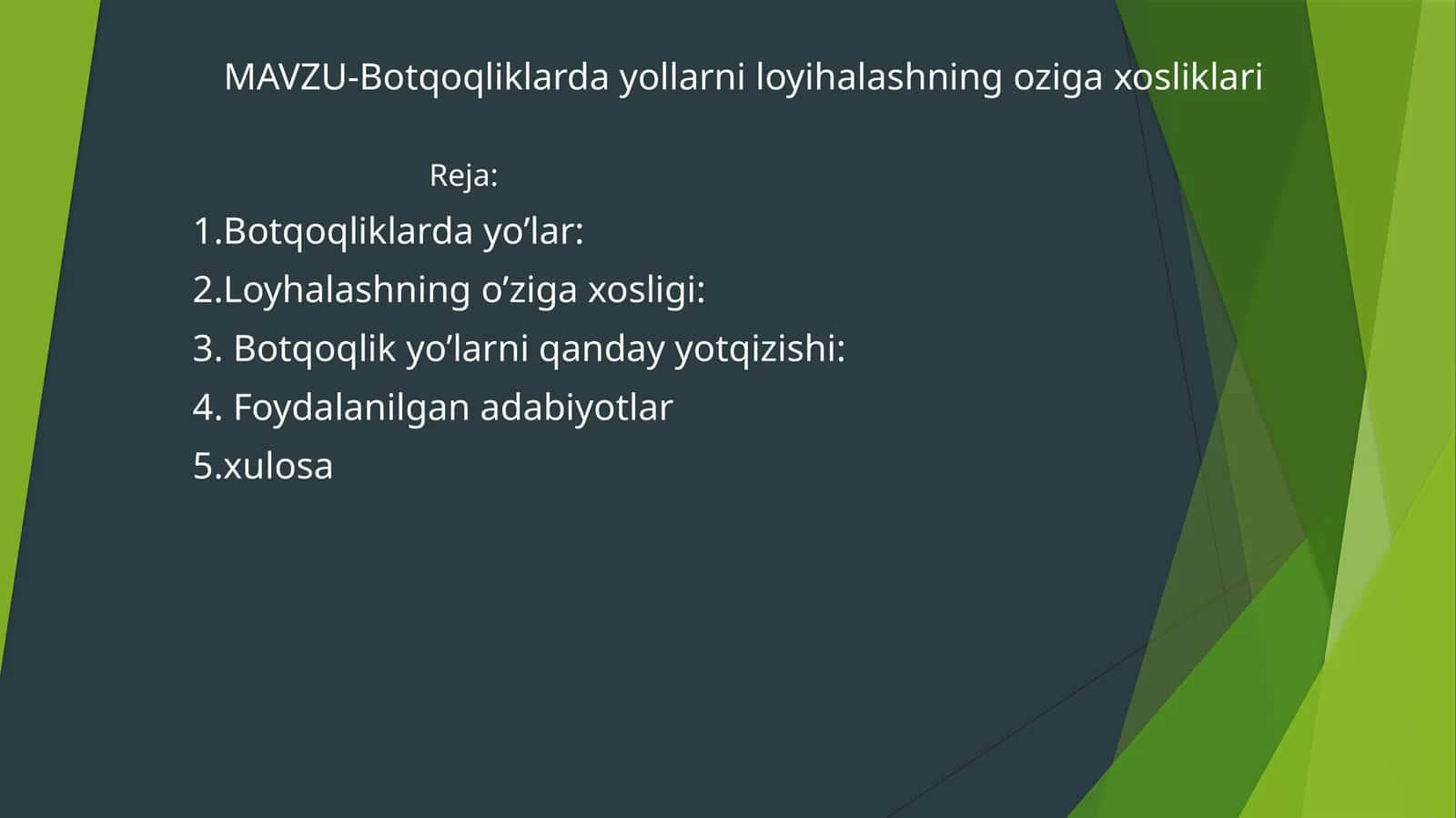 Botqoq yollarini loyihalashning oziga xosliklari