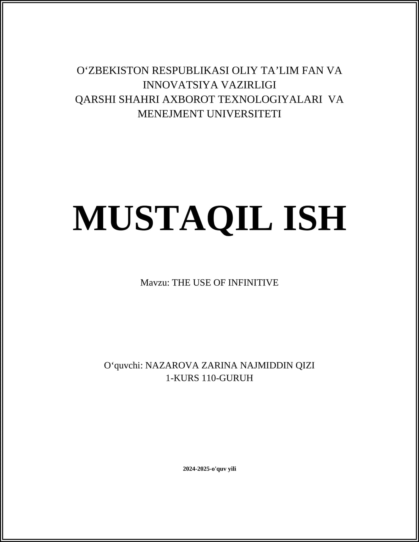 THE USE OF INFINITIVE