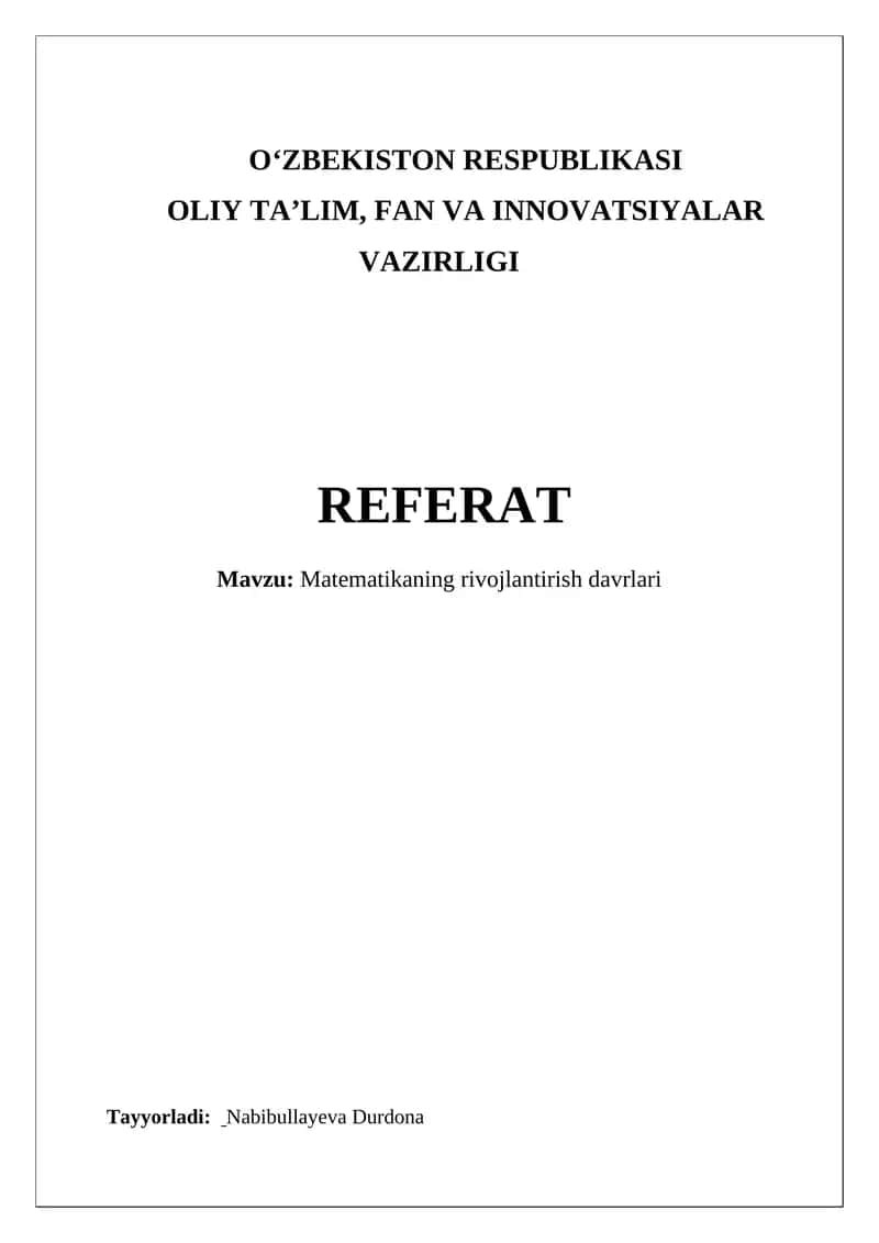Matematikaning rivojlantirish davrlari
