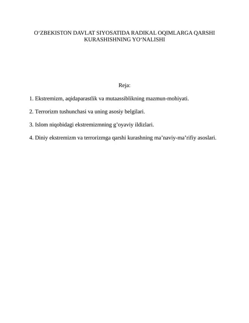 O‘ZBEKISTON DAVLAT SIYOSATIDA RADIKAL OQIMLARGA QARSHI KURASHISHNING YO‘NALISHI