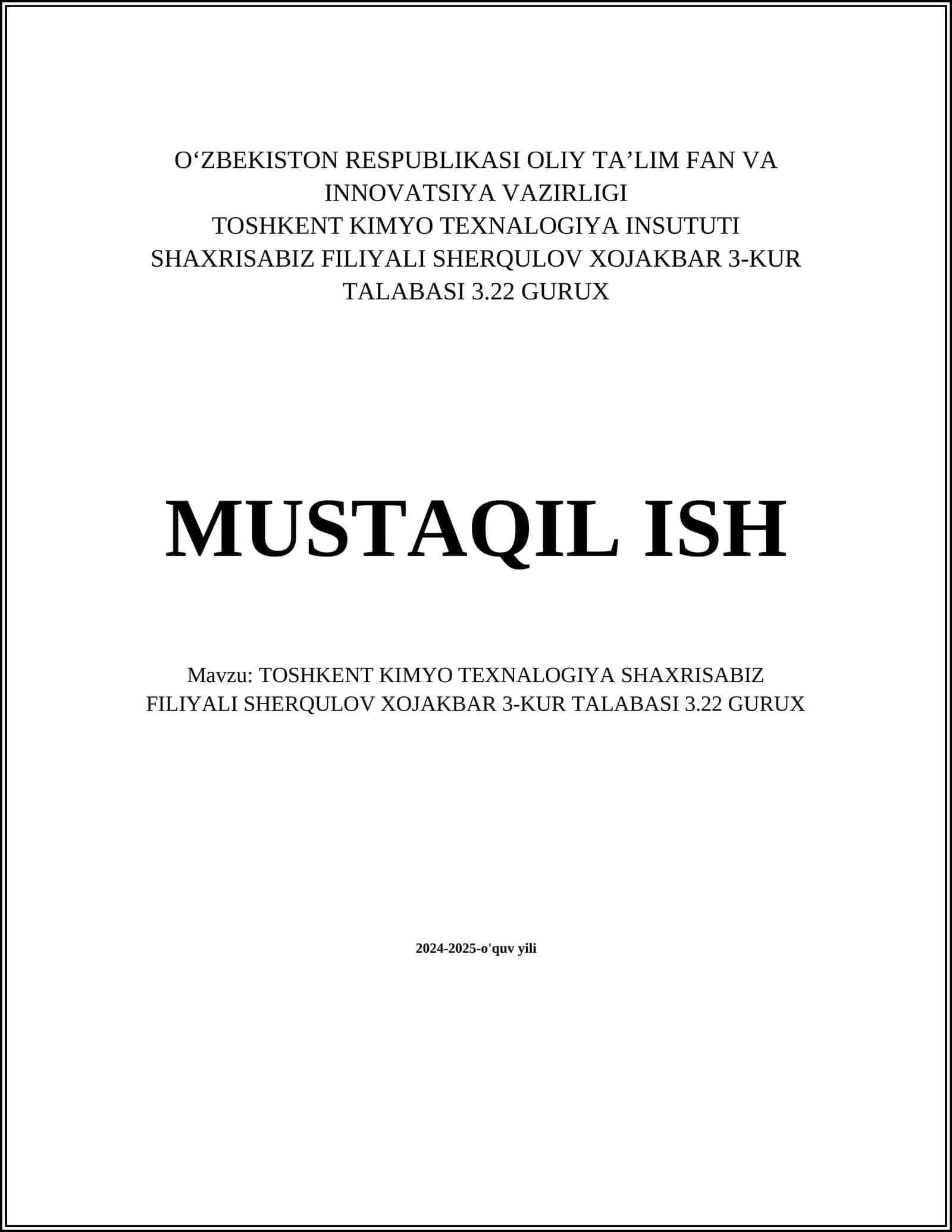 Toshkent Kimyo Texnologiya Instituti Tarixi