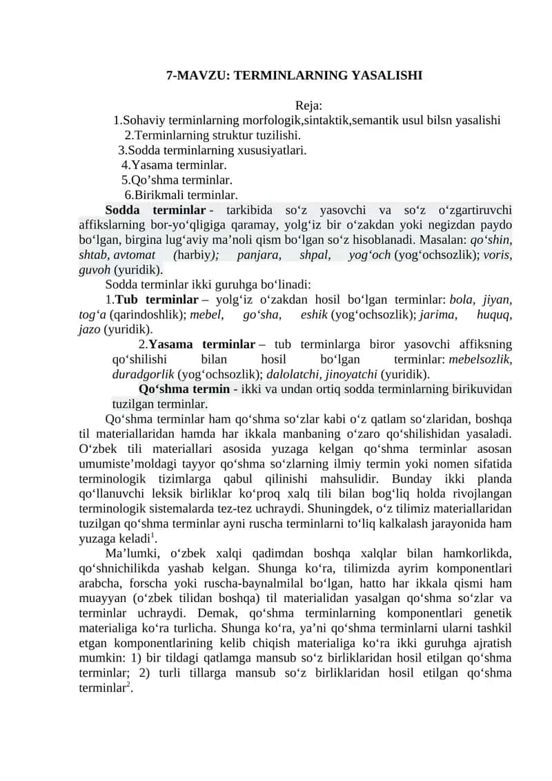 TERMINLARNING YASALISHI