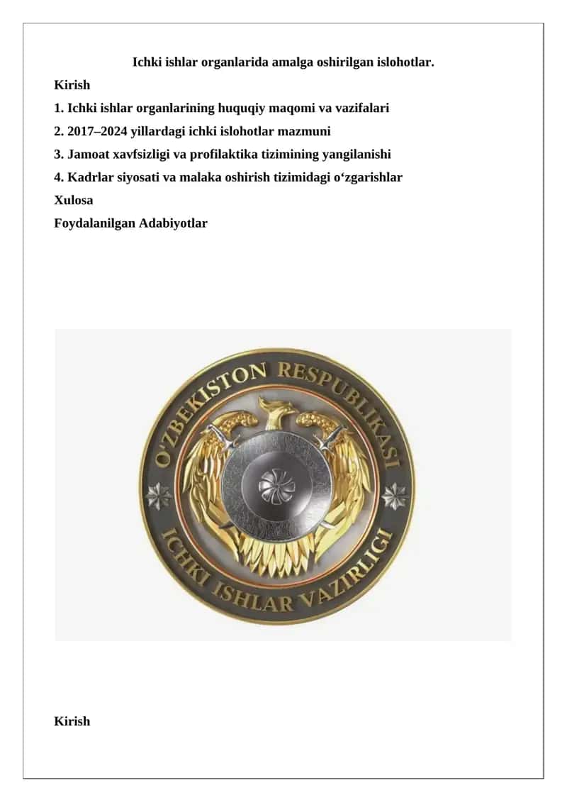 Ichki ishlar organlarida amalga oshirilgan islohotlar