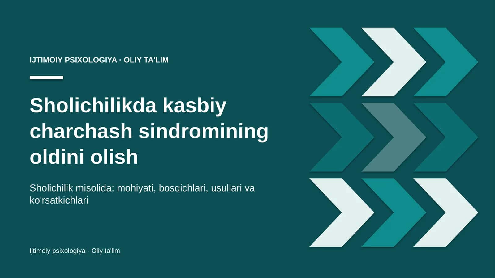 Sholichilikda kasbiy charchash sindromining oldini olish