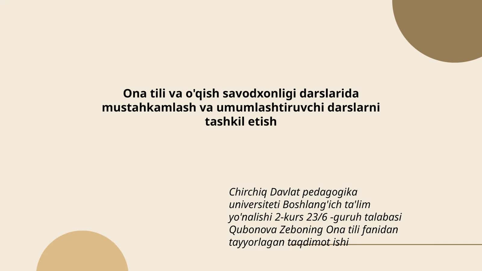 Ona tili va o'qish savodxonligi darslari