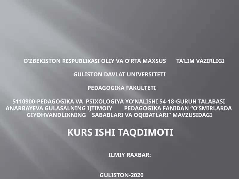 O’SMIRLARDA GIYOHVANDLIKNING SABABLARI VA OQIBATLARI