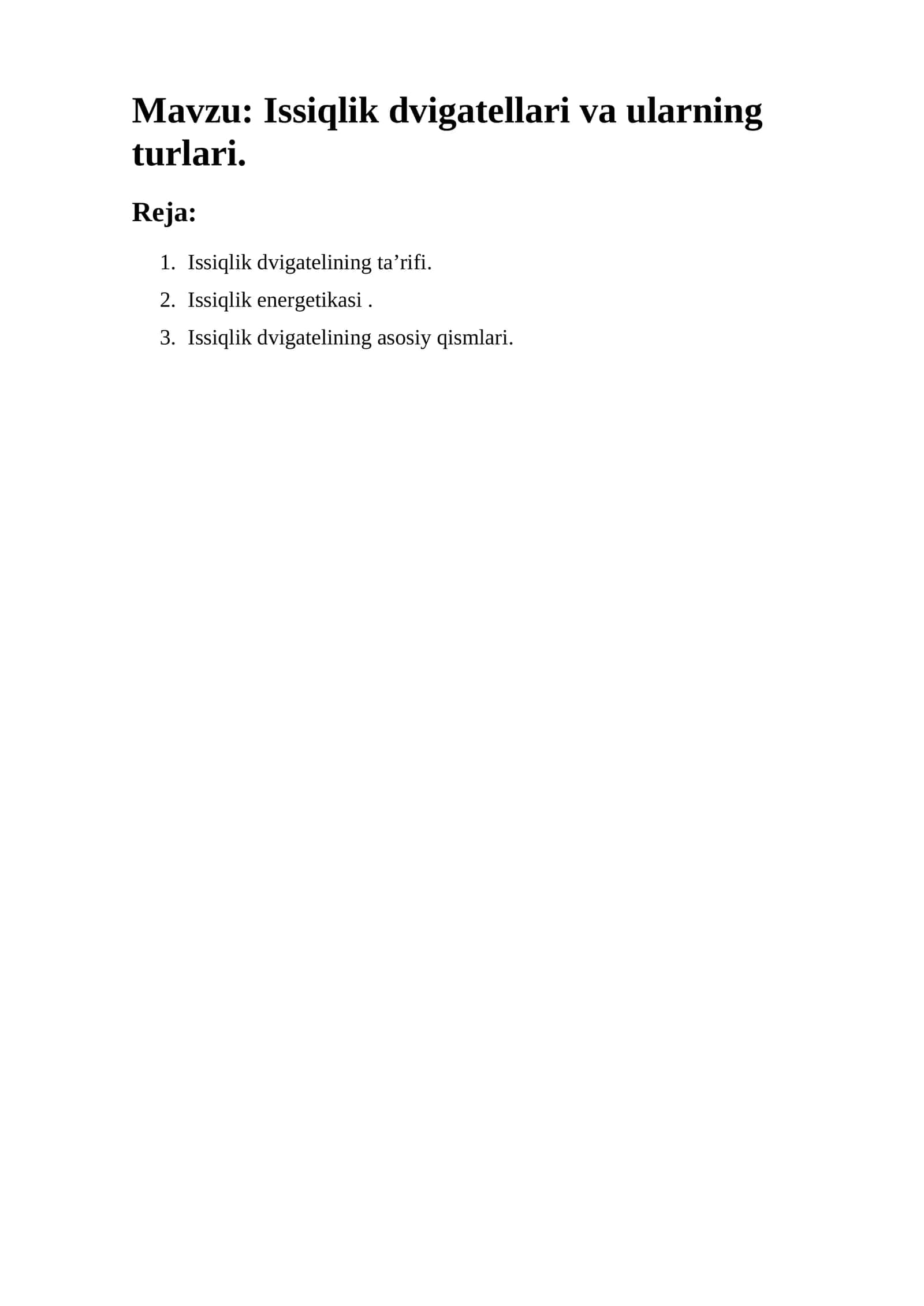 Issiqlik dvigatellari va ularning turlari