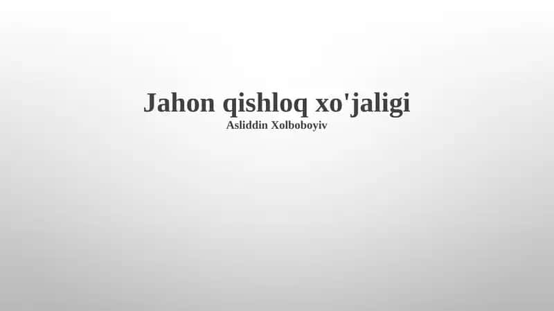 Jahon qishloq xo'jaligi