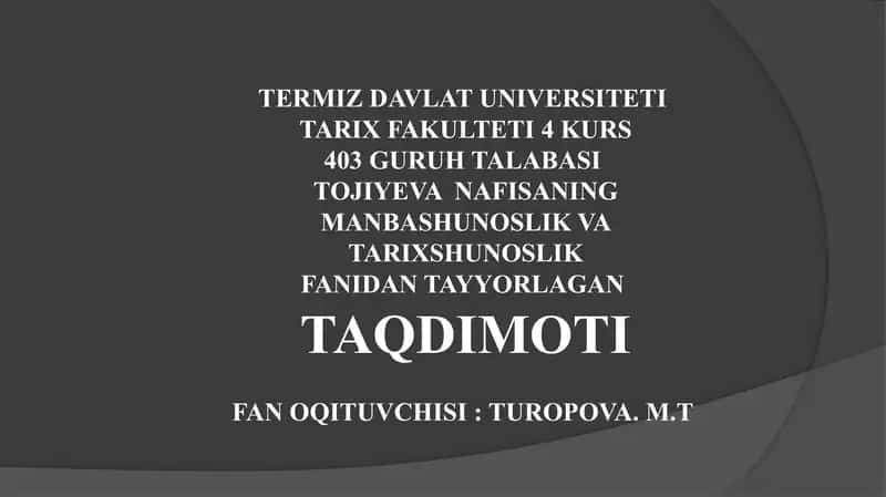 O'zbekiston tarixshunoslik fanining alohida soha sifatida rivojlanishi