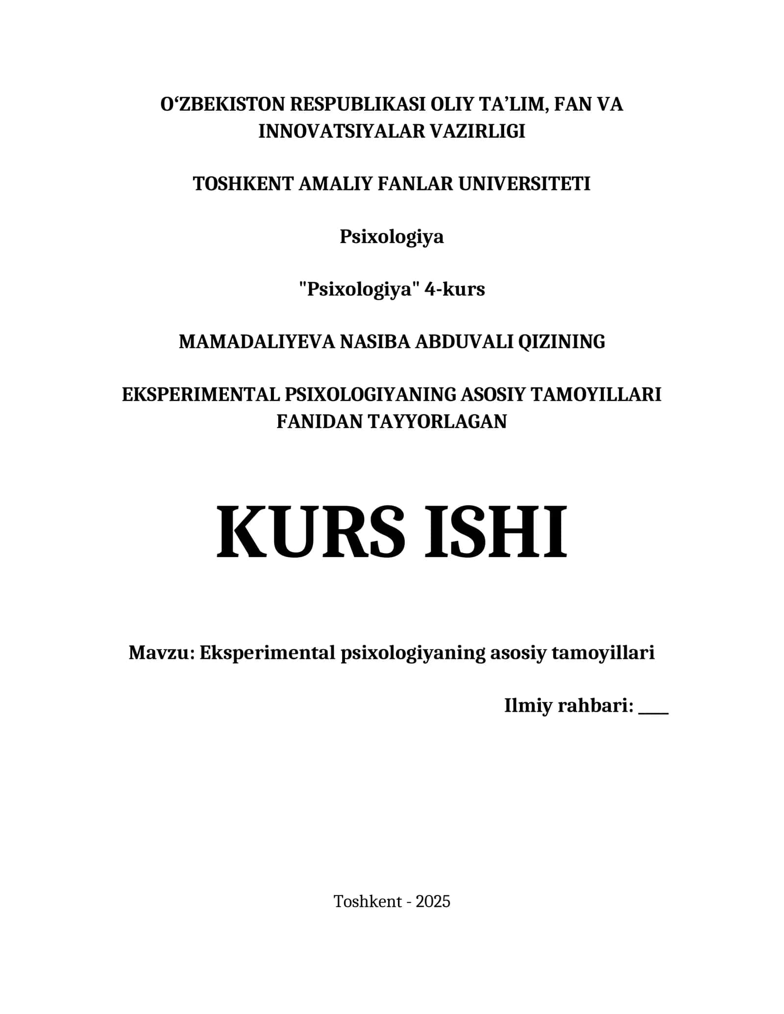 EKSPERIMENTAL PSIXOLOGIYANING ASOSIY TAMOYILLARI