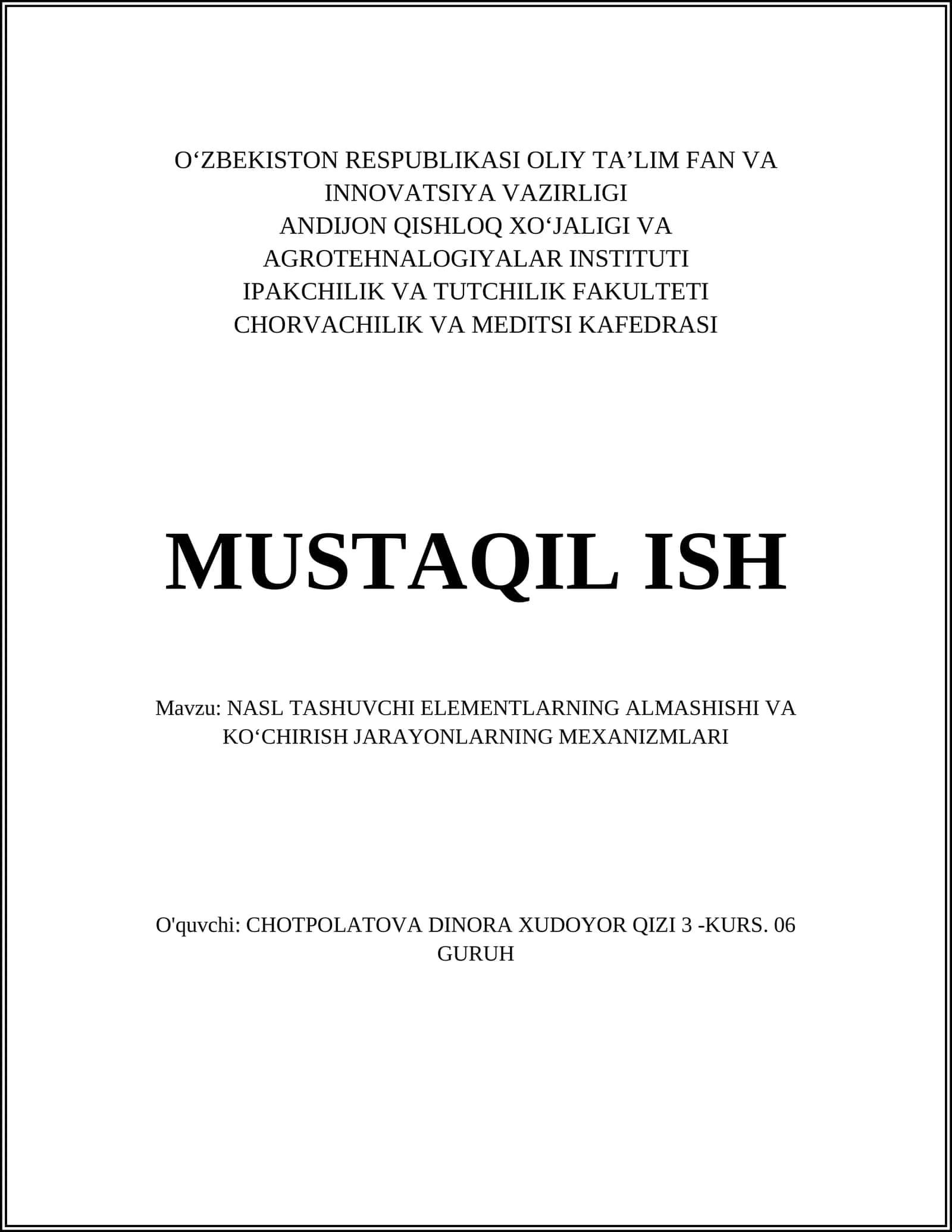 NASL TASHUVCHI ELEMENTLARNING ALMASHISHI VA KO‘CHIRISH JARAYONLARNING MEXANIZMLARI