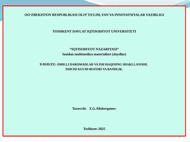 IQTISODIYOT NAZARIYASI