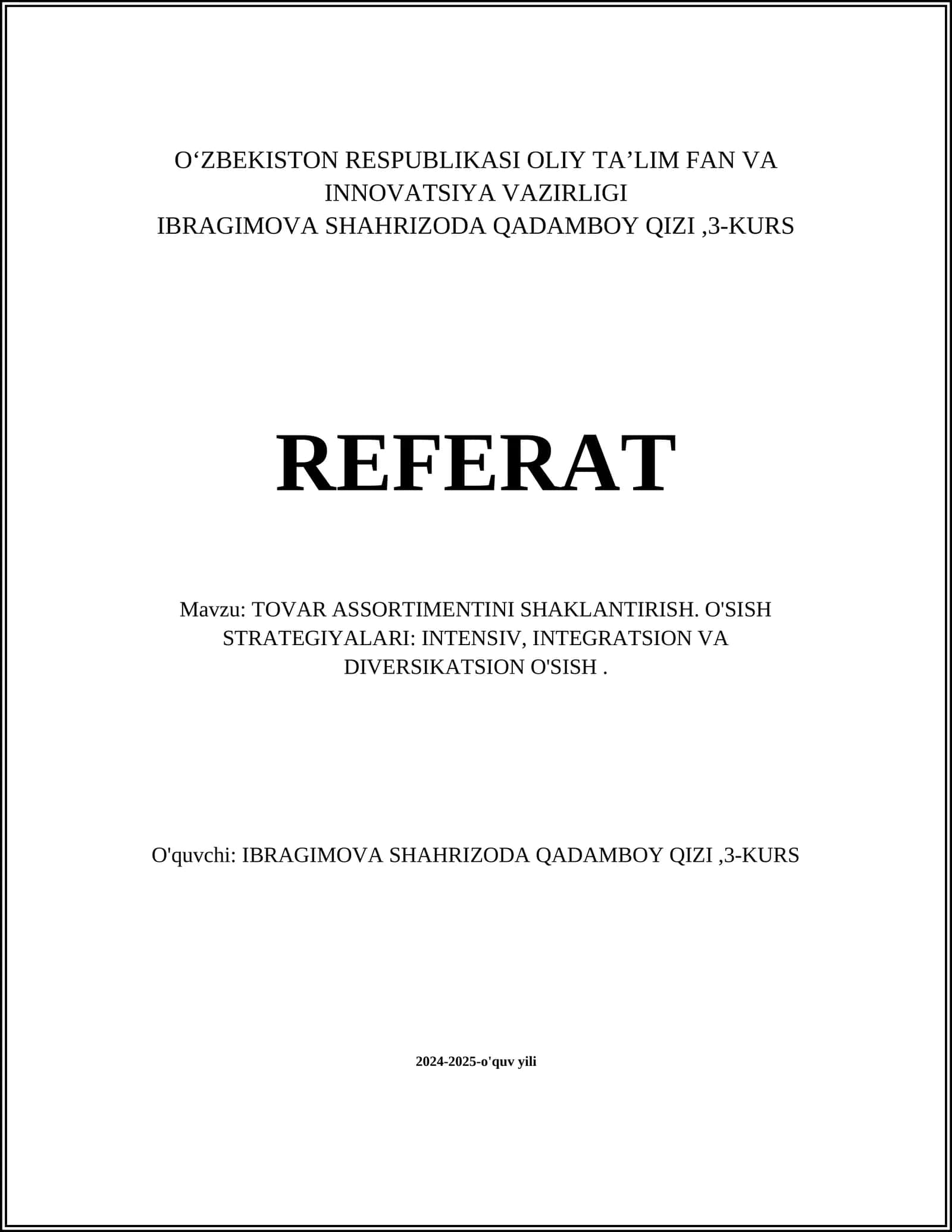 Assortimentni shakllantirish usullari