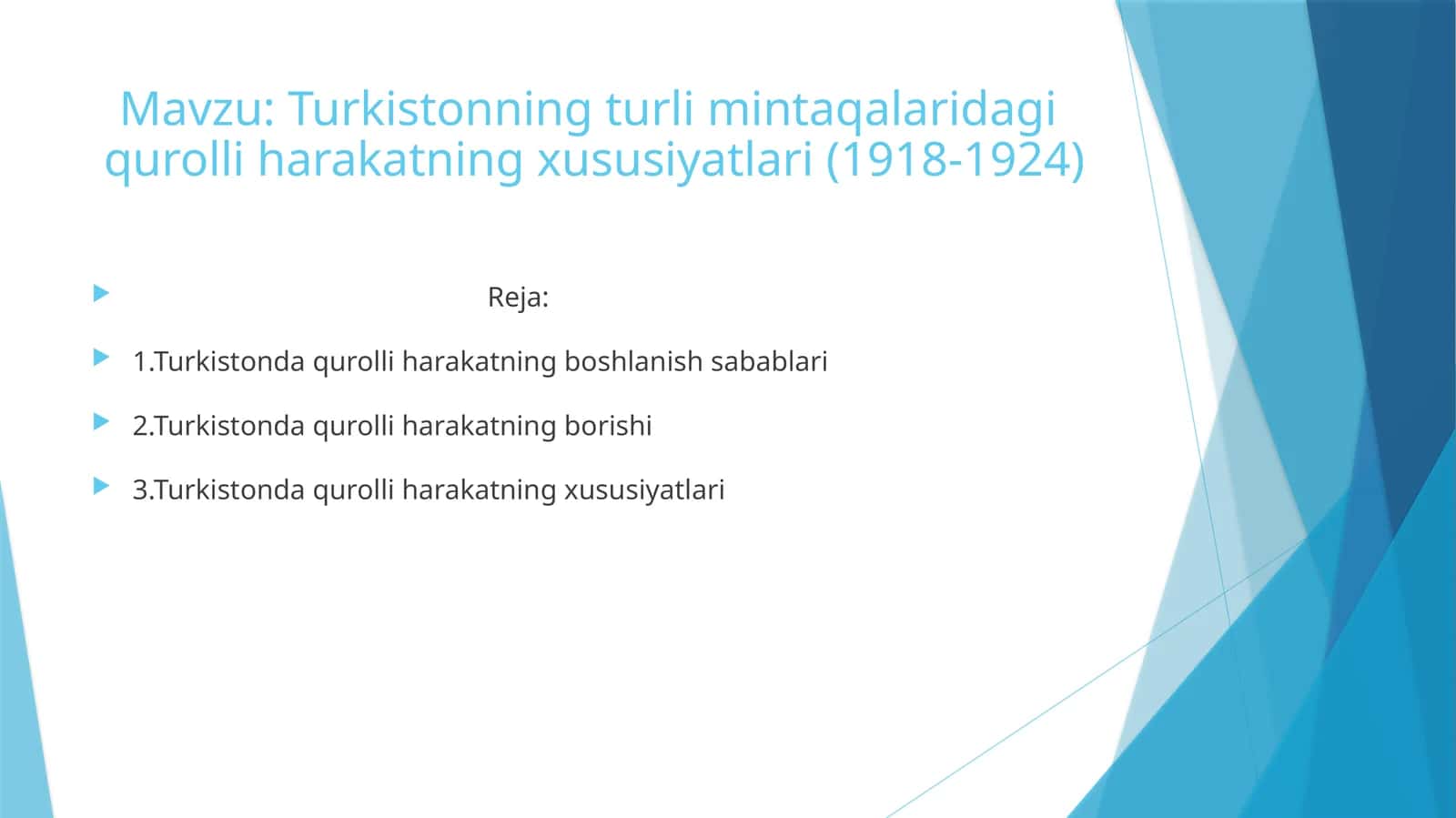 Turkistonning turli mintaqalaridagi qurolli harakatning xususiyatlari (1918-1924)