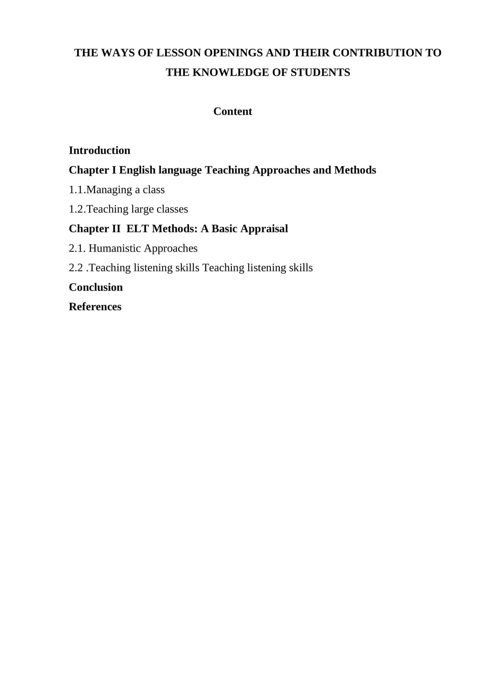 The ways of lesson openings and their contribution to the knowledge of students