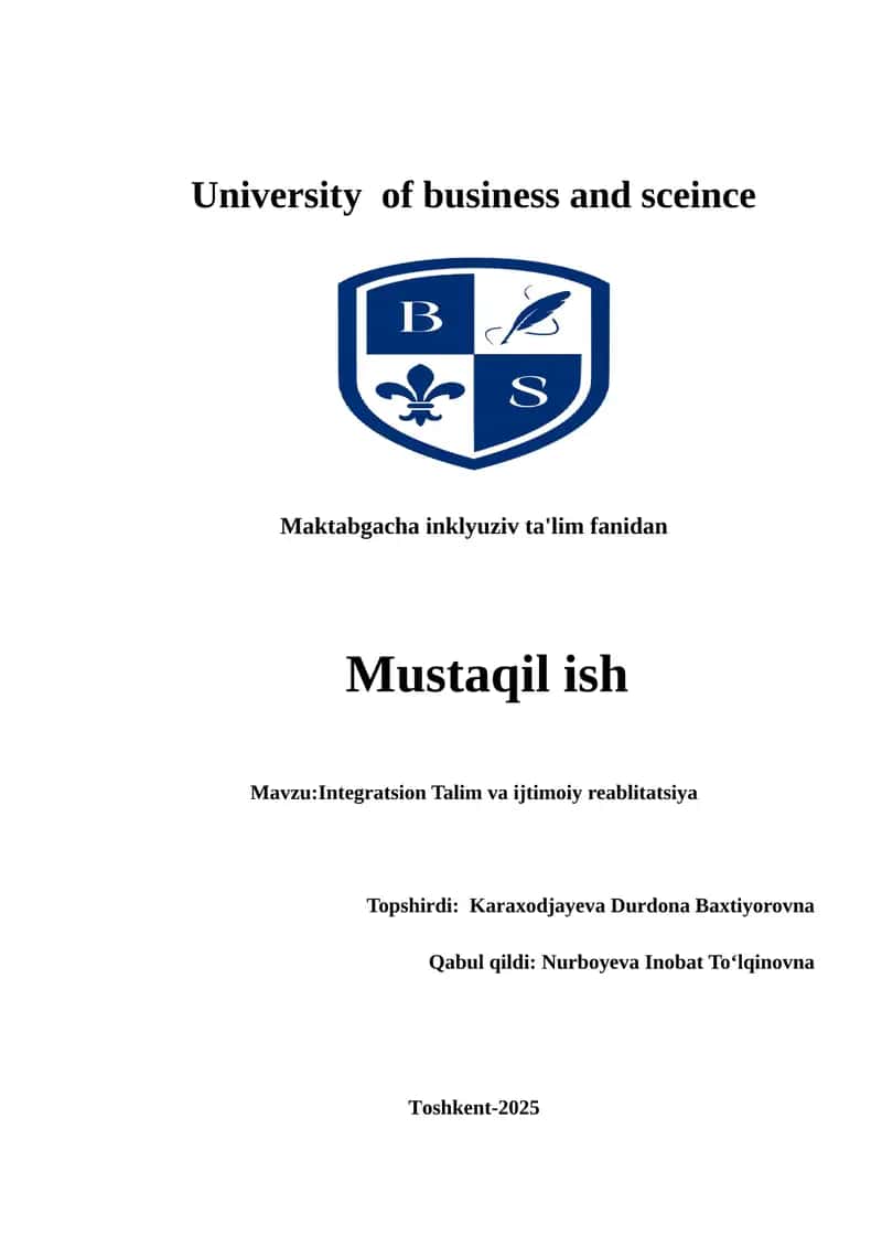Integratsion Talim va ijtimoiy reablitatsiya