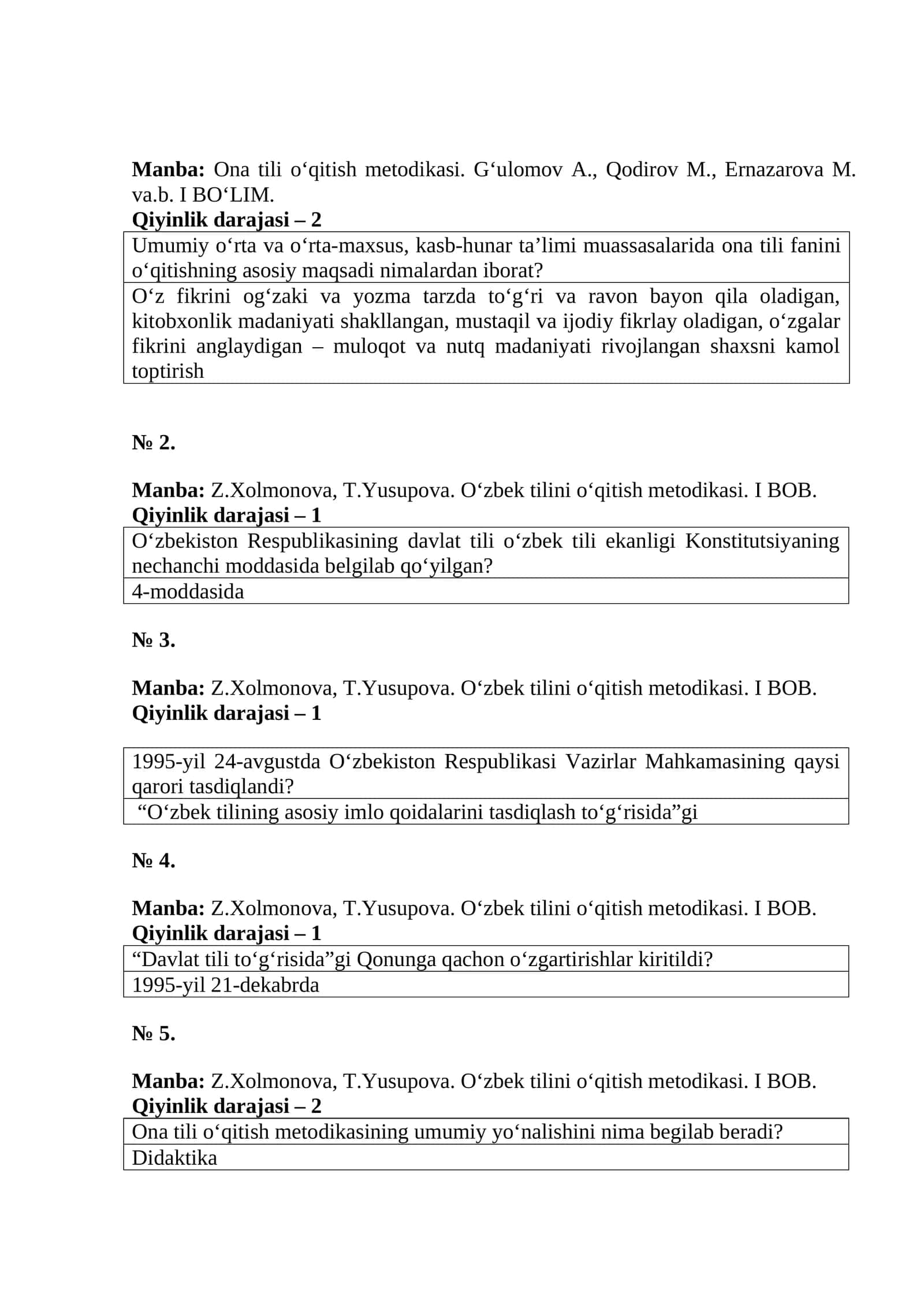 O‘zbek tilini o‘qitish metodikasi