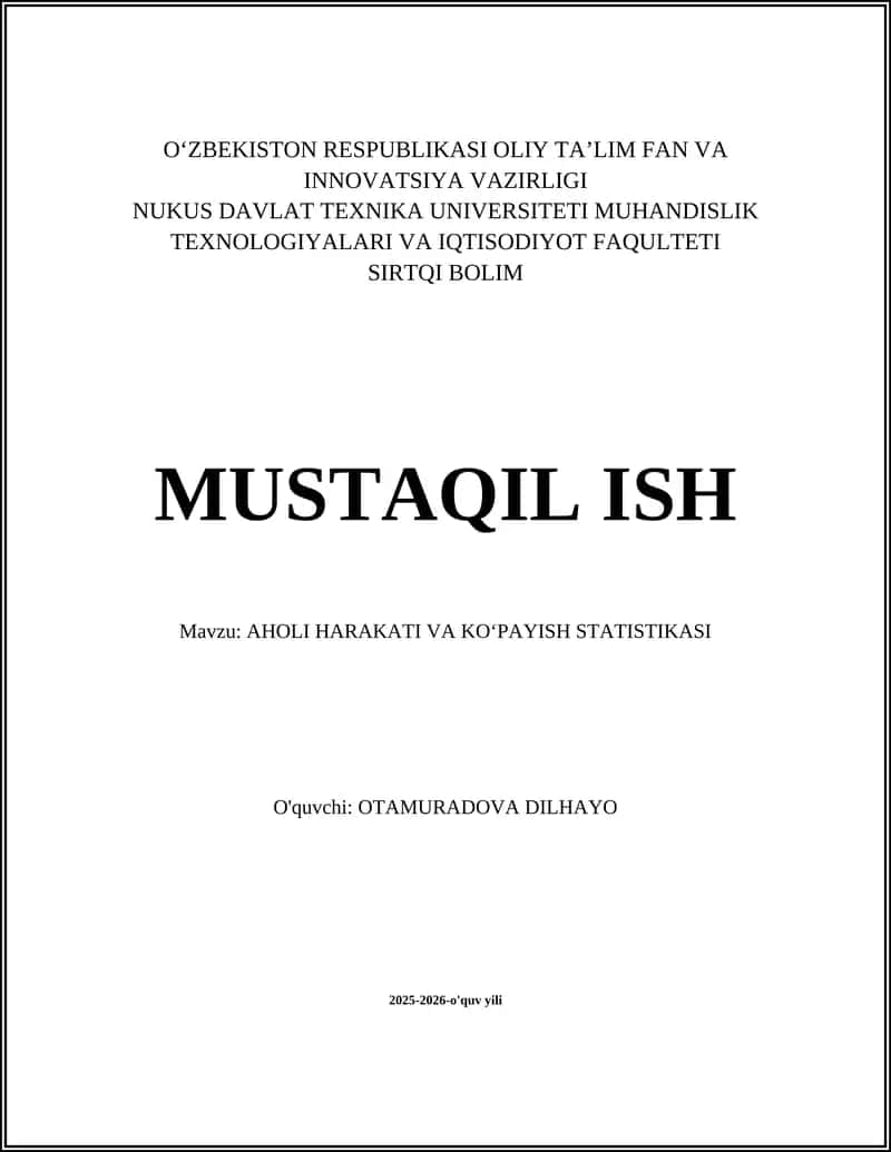 AHOLI HARAKATI VA KOʻPAYISH STATISTIKASI