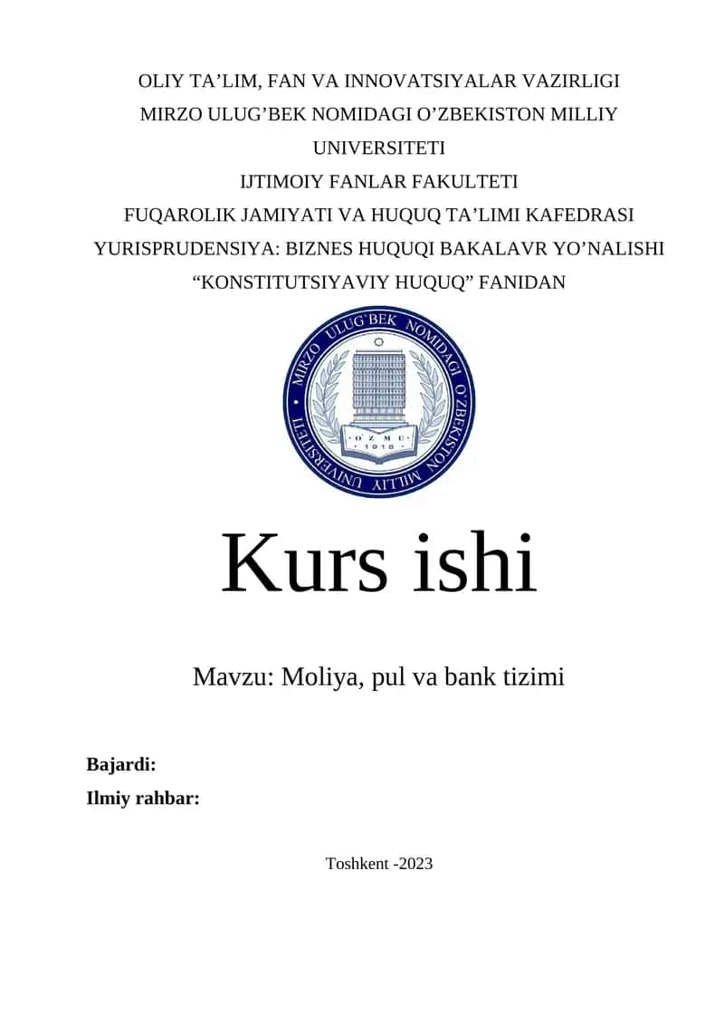 Moliya, pul va bank tizimi