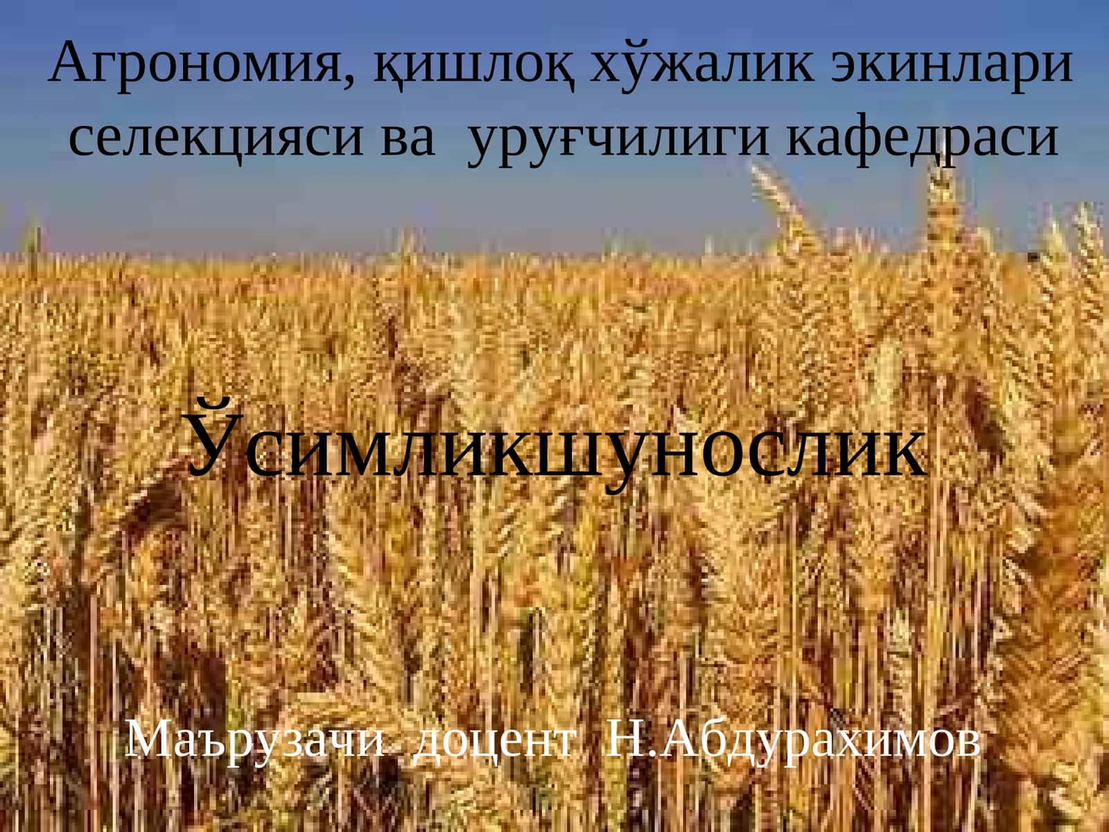Агрономия, қишлоқ хўжалик экинлари селекцияси ва уруғчилиги кафедраси
