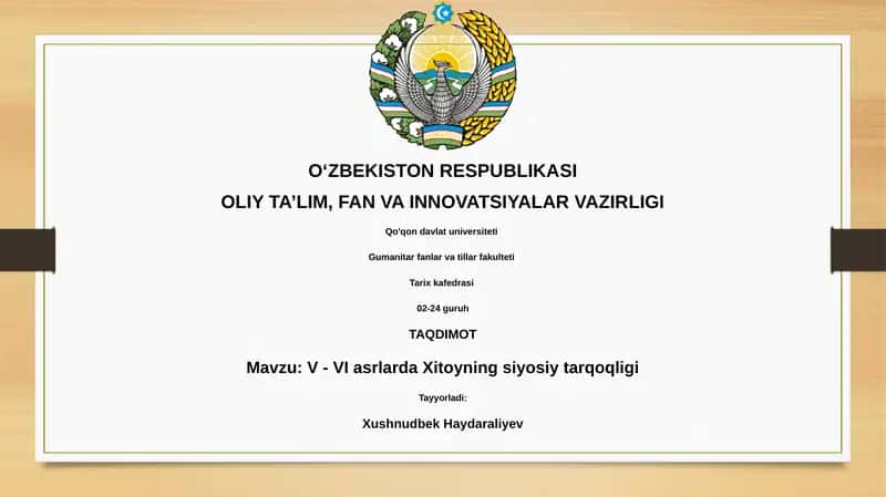 V - VI asrlarda Xitoyning siyosiy tarqoqligi