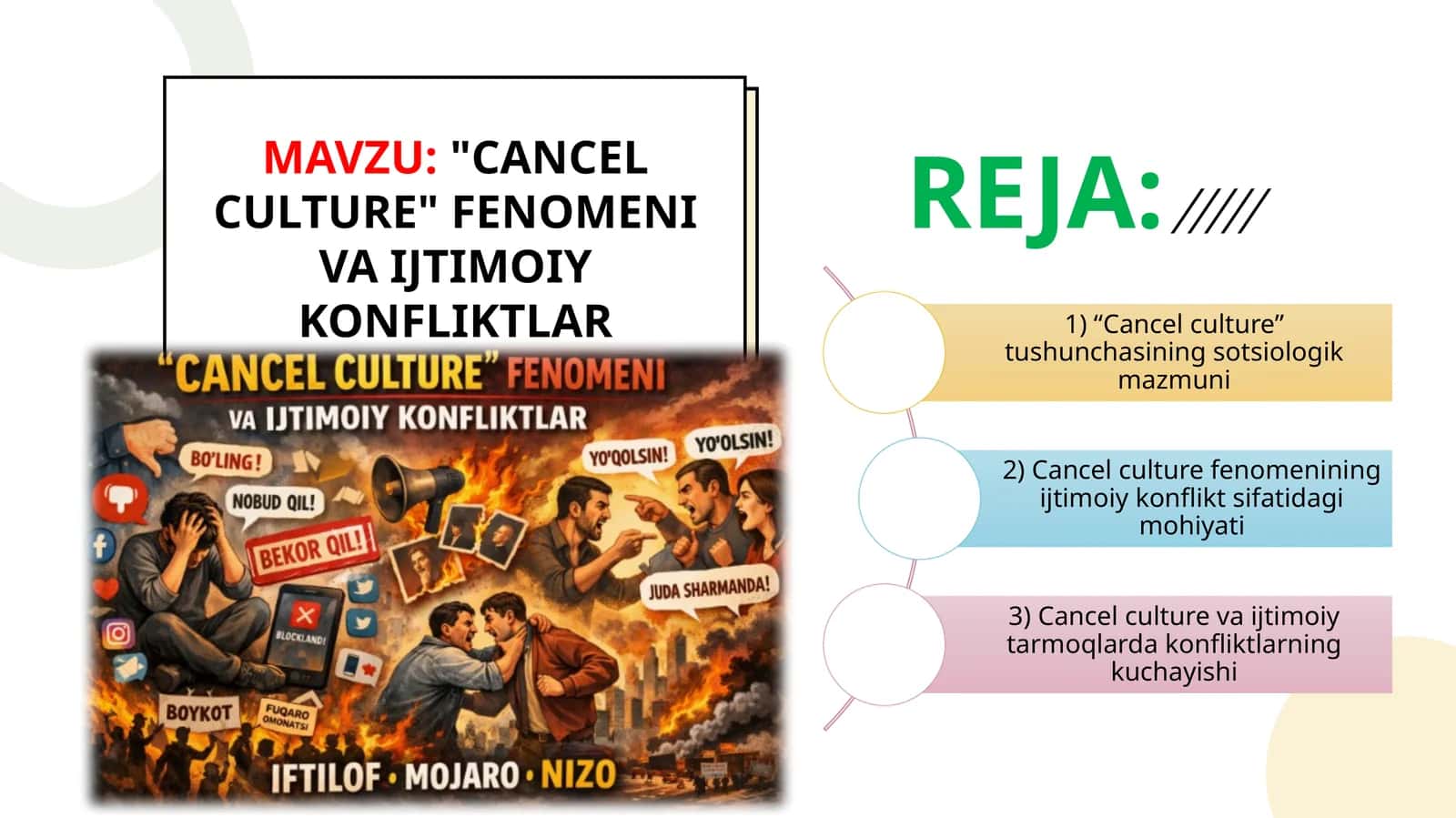 "CANCEL CULTURE" FENOMENI VA IJTIMOIY KONFLIKTLAR