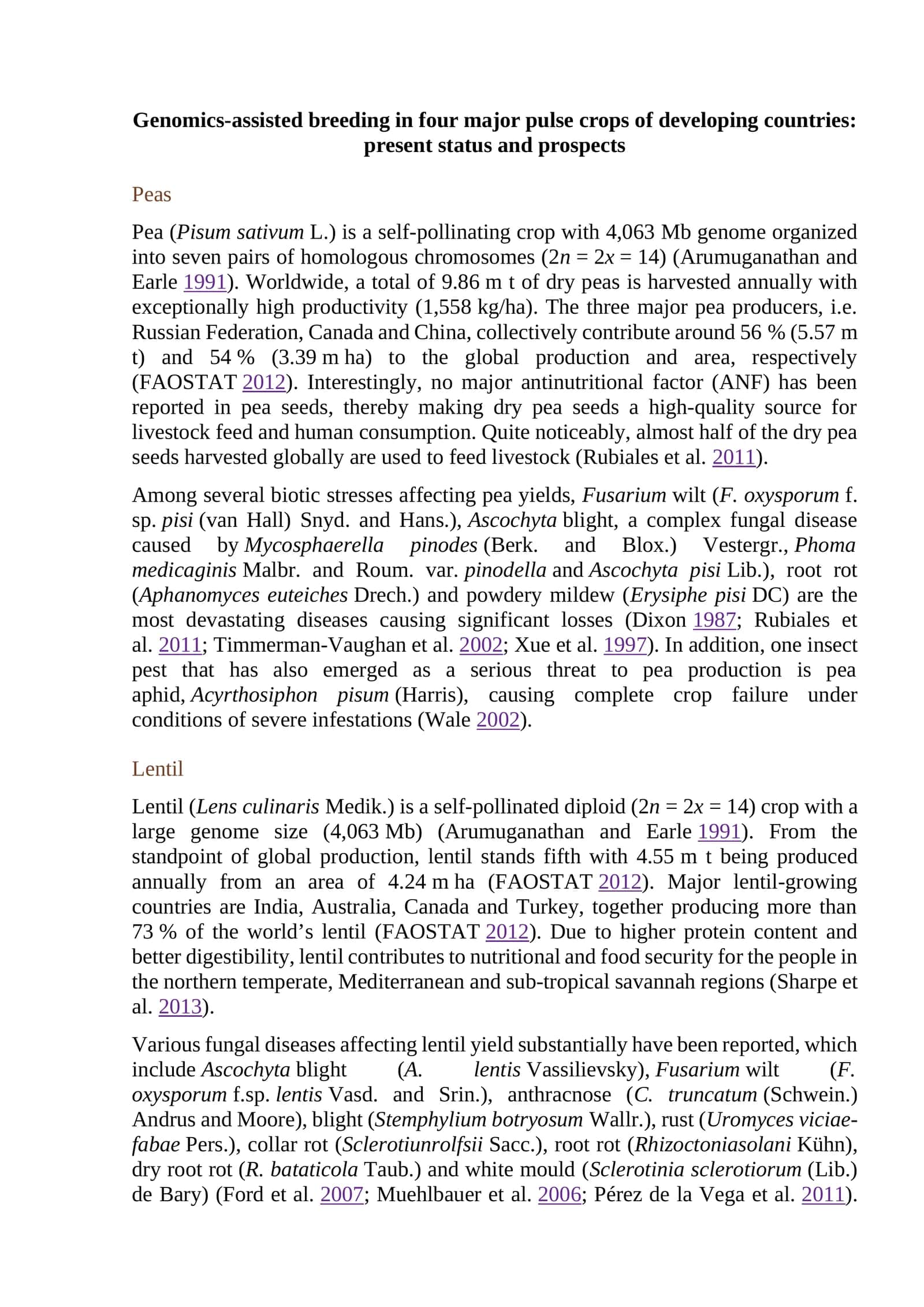 Genomics-assisted breeding in four major pulse crops of developing countries: present status and prospects