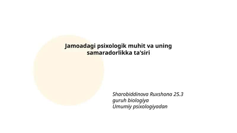 Jamoadagi psixologik muhit va uning samaradorlikka ta'siri