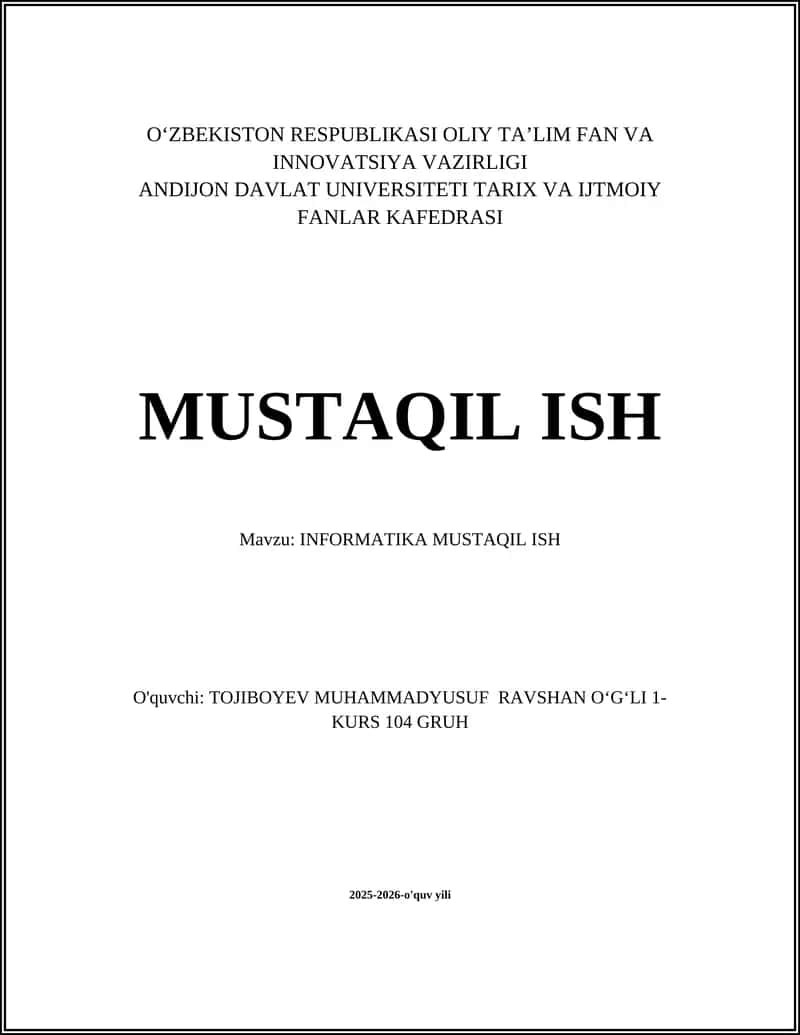 INFORMATIKA MUSTAQIL ISH