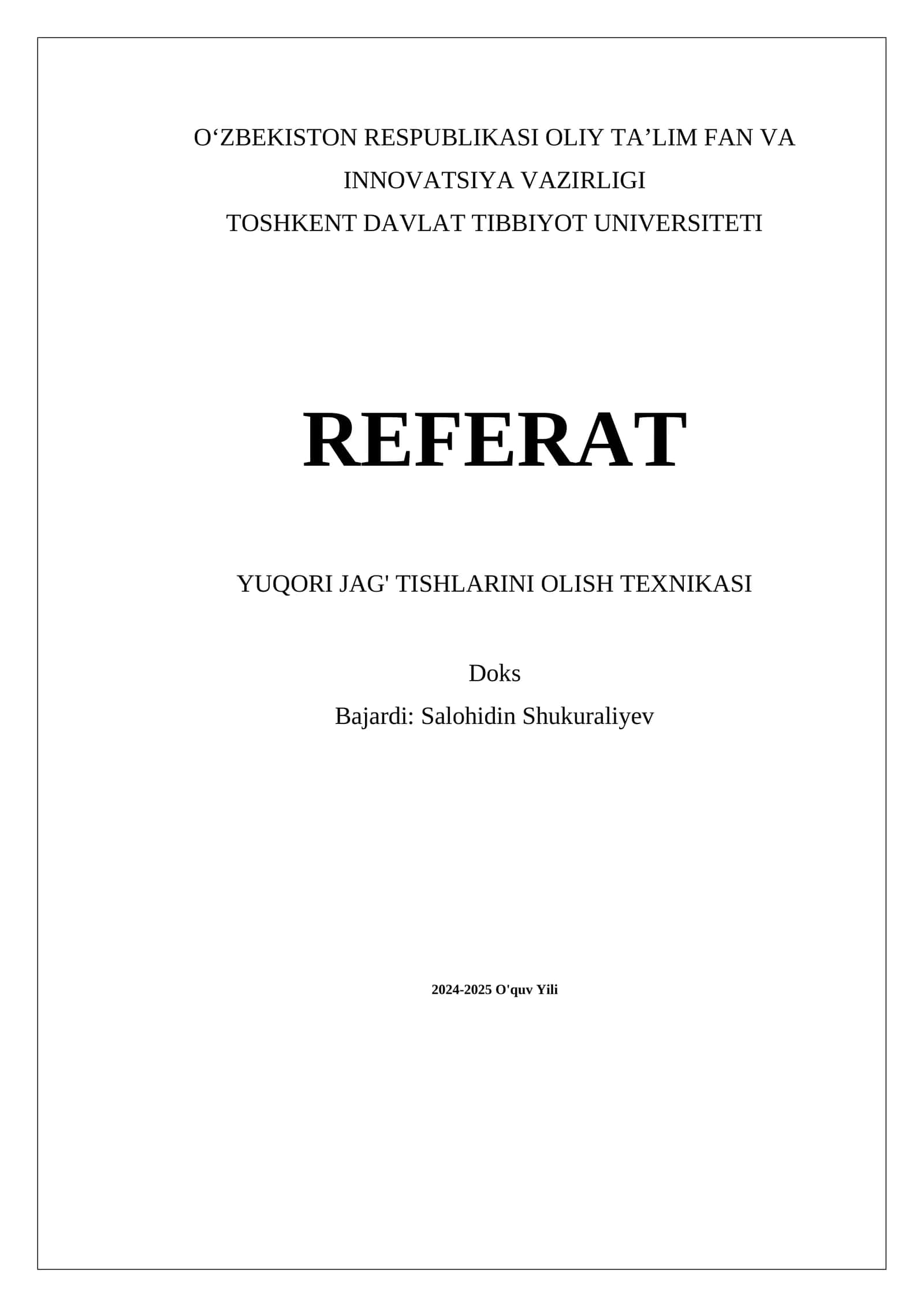 Yuqori Jag' Tishlarini Olish Texnikasi