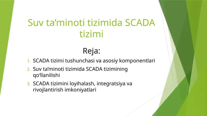 Suv ta’minoti tizimida SCADA tizimi