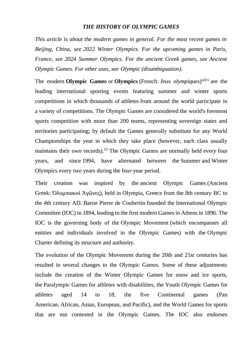 THE HISTORY OF OLYMPIC GAMES