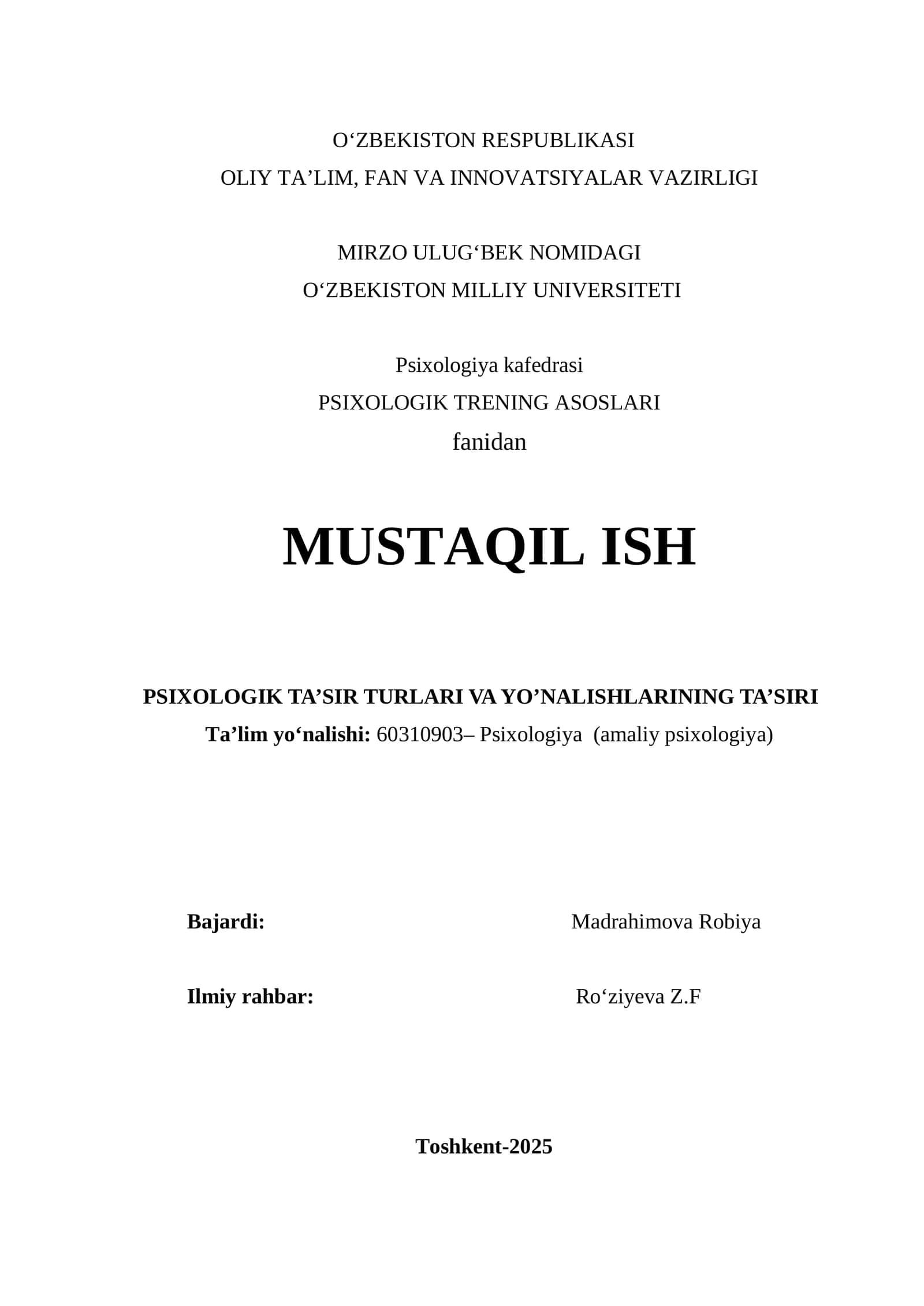 PSIXOLOGIK TRENING ASOSLARI
