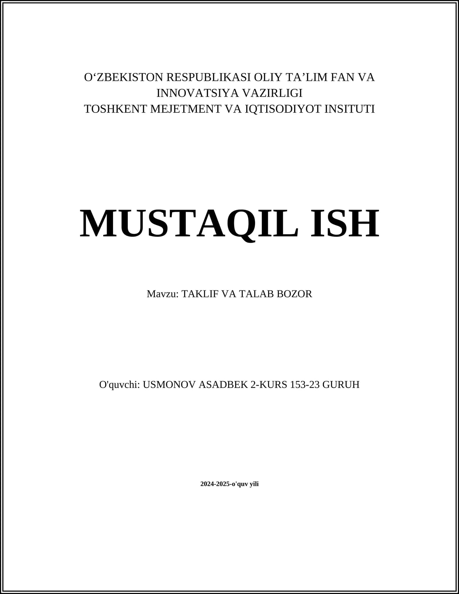 TAKLIF VA TALAB BOZOR
