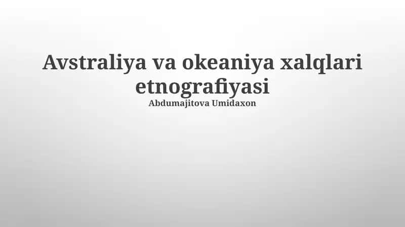 Avstraliya va okeaniya xalqlari etnografiyasi