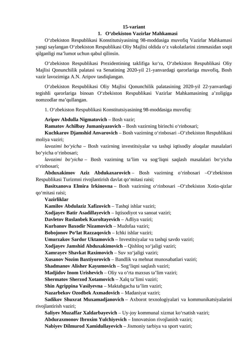 O‘zbekiston Vazirlar Mahkamasi