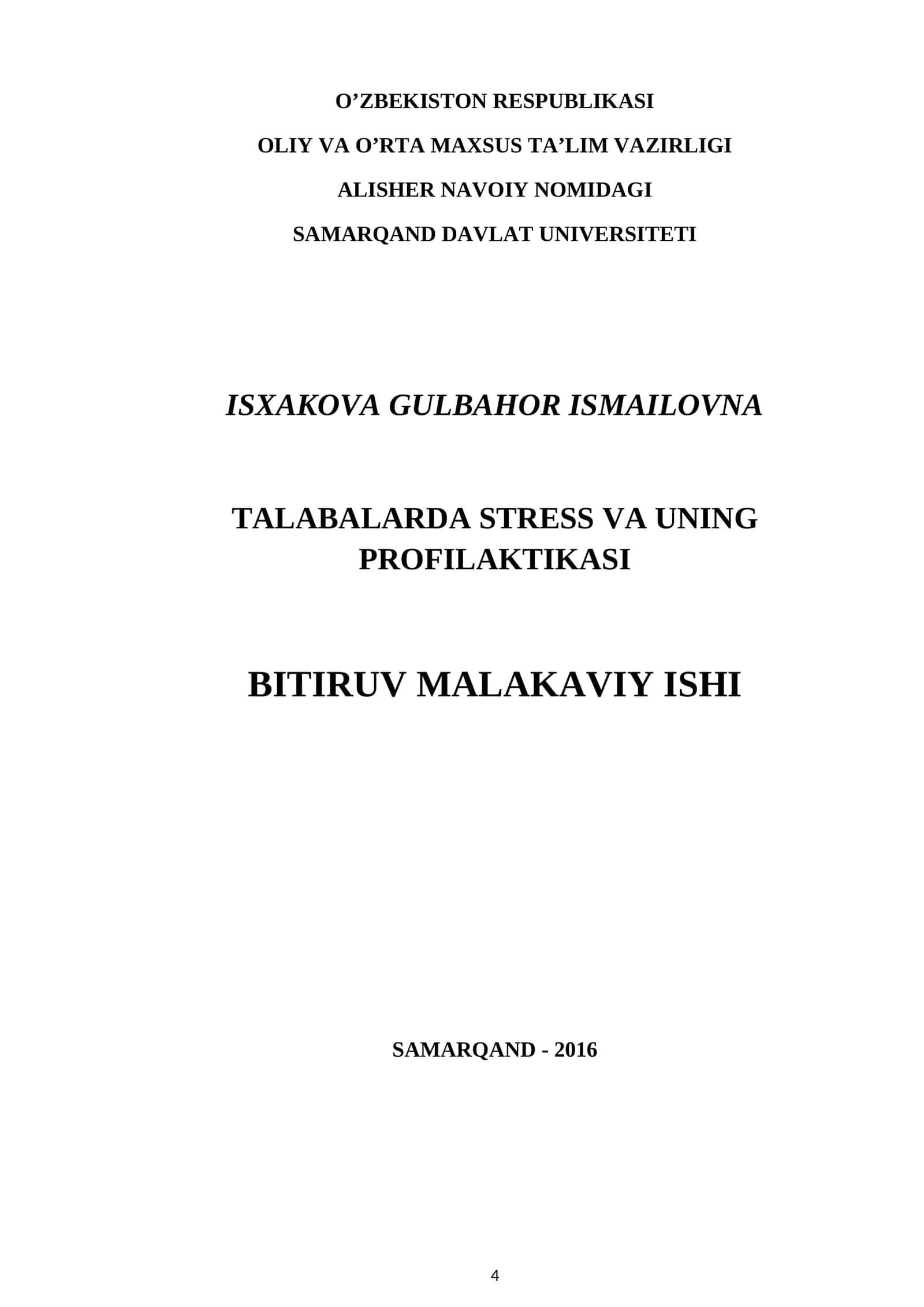 TALABALARDA STRESS VA UNING PROFILAKTIKASI