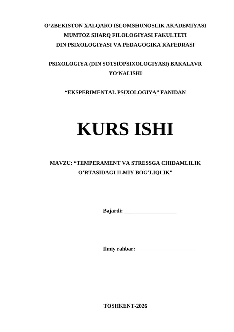 Temperament va stressga chidamlilik o’rtasidagi ilmiy bog’liqlik
