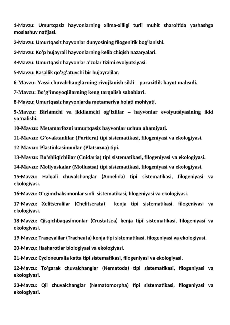 Umurtqasiz hayvonlar evolyutsiyasi