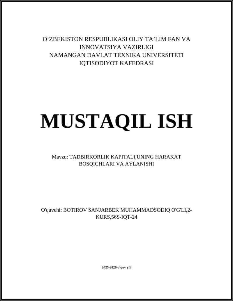TADBIRKORLIK KAPITALI