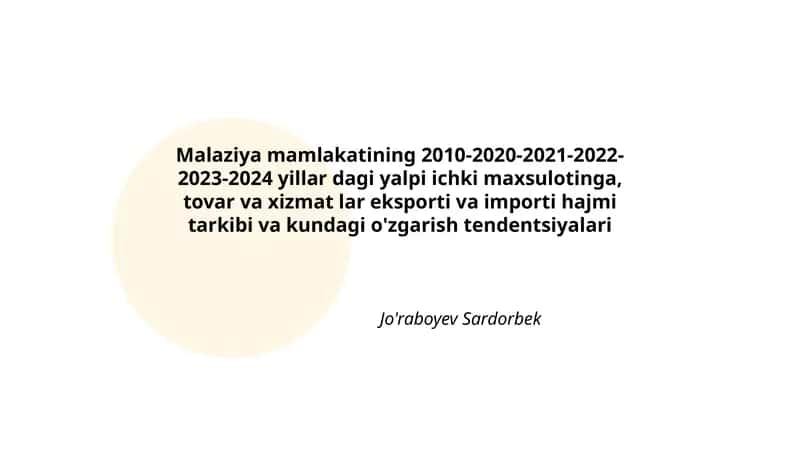 Malaziya mamlakati ichki maxsulot eksporti