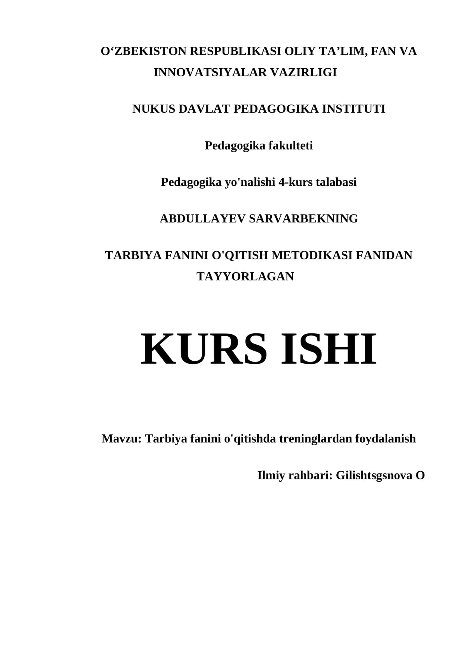 Treninglardan foydalanish metodikasi
