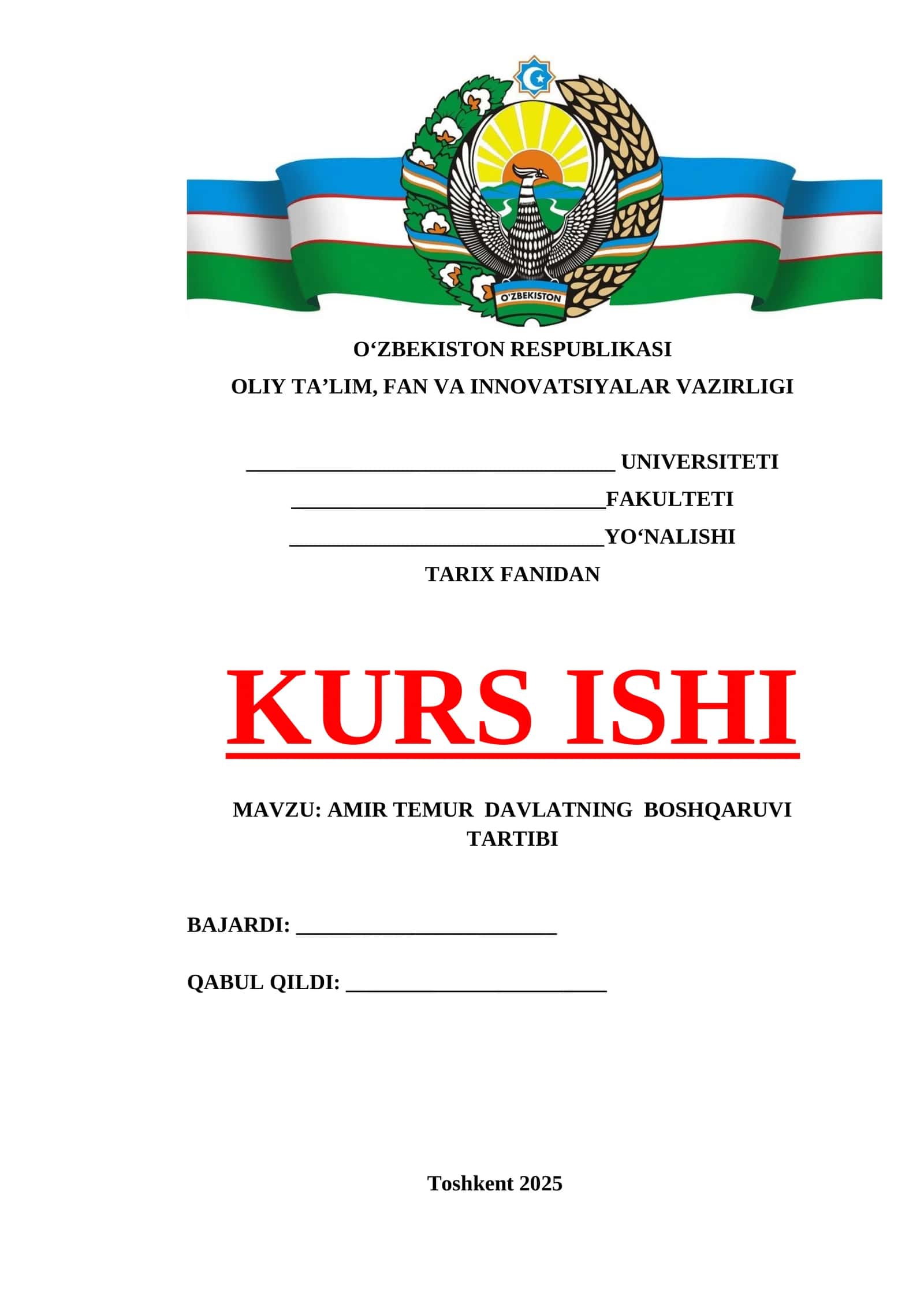 Amir Temur davlatning boshqaruvi tartibi