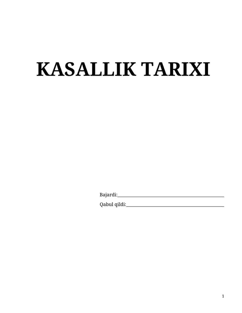 KASALLIK TARIXI TERAPIYA SHABLON