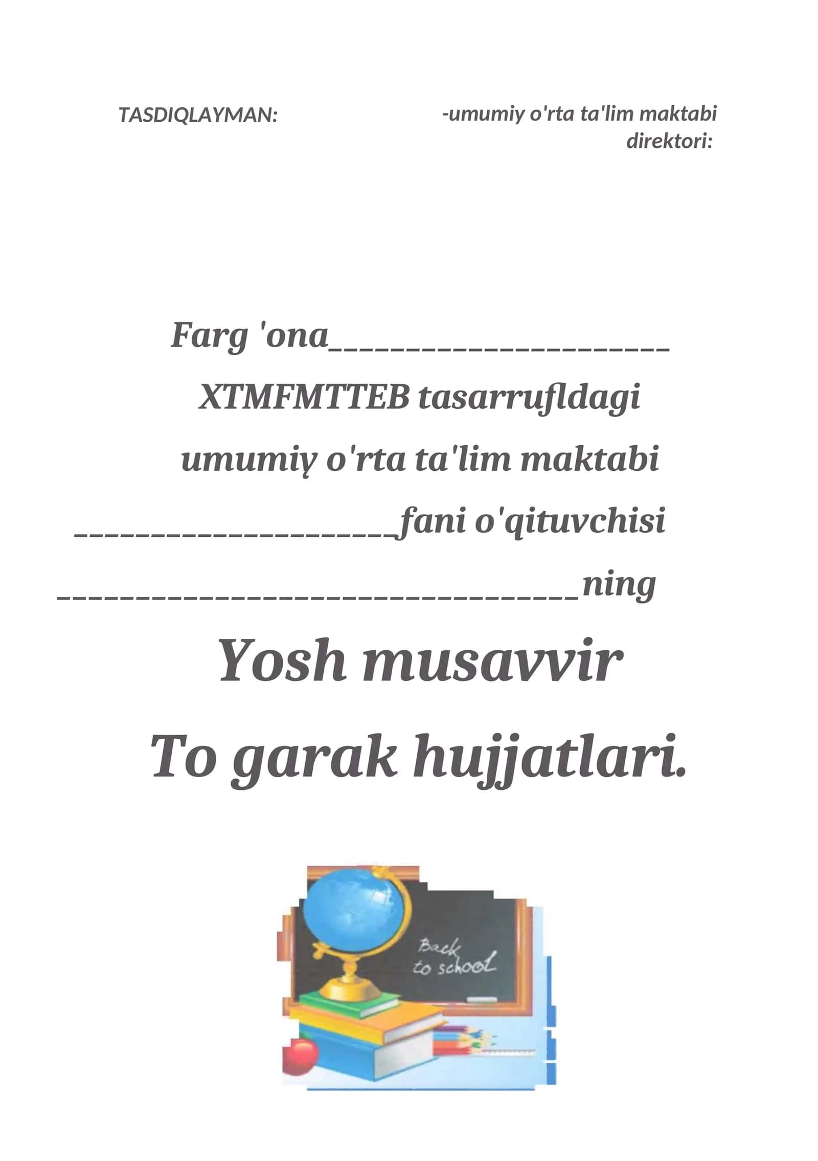 Tasviriy san'at yosh musavvir to'garak hujjatlari. Togarak ish reja va kanspekti
